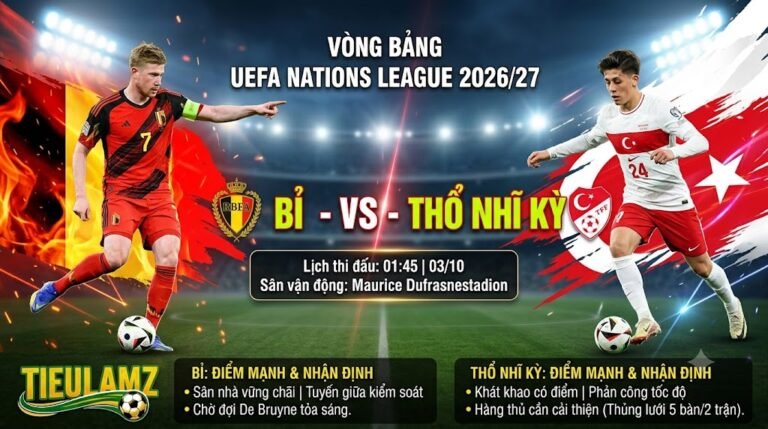 Nhận định Bỉ vs Thổ Nhĩ Kỳ lúc 01h45 ngày 3/10 vòng bảng UEFA Nations League 2026/27.